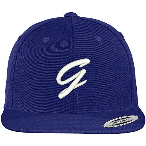 Trendy Apparel Shop Letter G Brushed Script Embroidered Flat Bill Snapback Baseball Cap - color: Royal