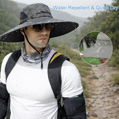 HUAMULAN Men Women 6" Wide Brim Sun Hat Summer Fishing Hats UV Protection - color: Hyp002-junlv-smo