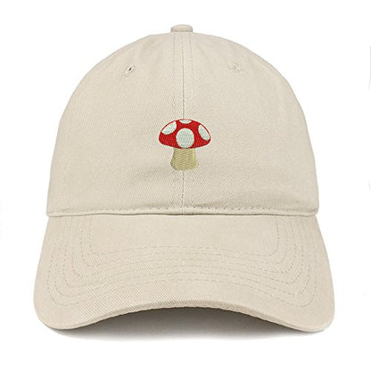 Trendy Apparel Shop Mushroom Emoticon Embroidered 100% Soft Brushed Cotton Low Profile Cap - color: Stone
