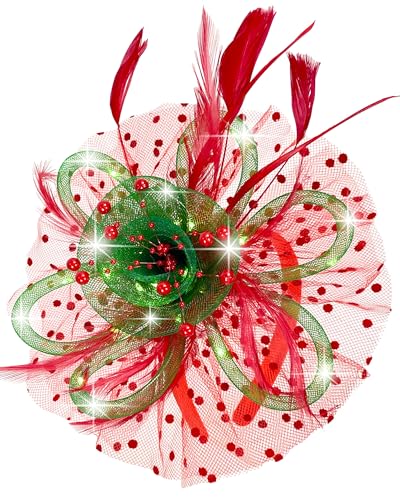 Women Fascinator Hats LED Light Up Headband for Tea Party Halloween Night Headwear Christmas Mardi Gras - color: Red Green
