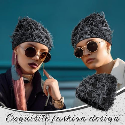 Chuarry Distressed Knitted Beanie Fuzzy Winter Hat - color: Black and Gray
