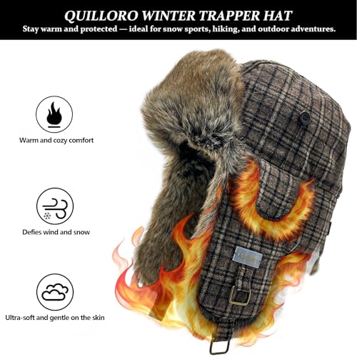 Winter Trapper Hat for Men and Women,Wool Russian Ushanka Aviator Warm Cold Proof Ski Hunting Cycling Winter Hats - color: Brown-1, size: Small-Medium