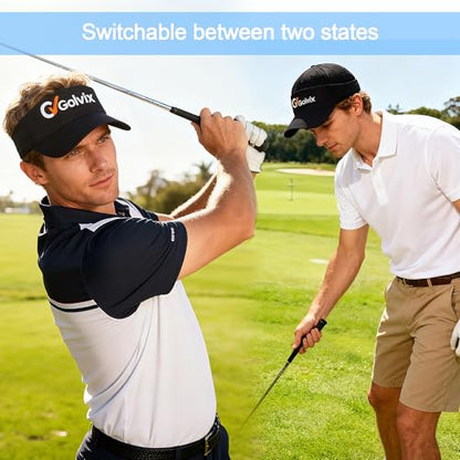 2-in-1 Convertible Golf Visor & Baseball Cap, Lightweight Breathable Sports Hat for Men & Women, Adjustable 100% Polyester - color: Black