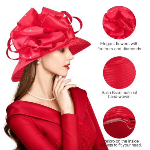 2026 Bucket Hats for Women Ladies Girls, Autumn Winter Fascinator Hat for Derby Kentucky Church Bridal UV Protection - color: A-4585red