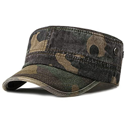 Unisex Military Army Hat Men Women Baseball Cap Flat Top Cap Adjustable Camo Cadet Cap - color: Camo