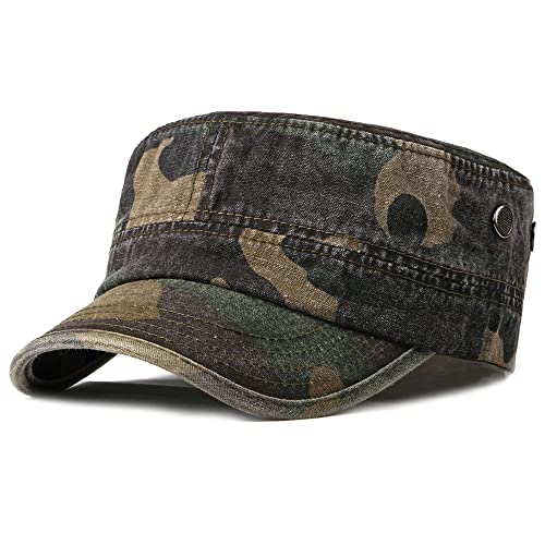 Unisex Military Army Hat Men Women Baseball Cap Flat Top Cap Adjustable Camo Cadet Cap - color: Camo