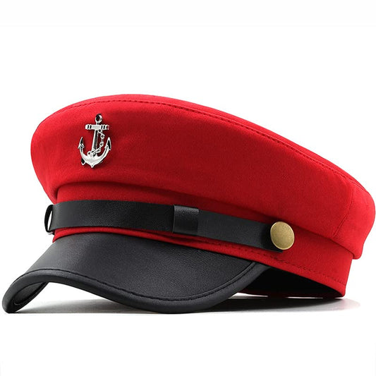 Newsboy Cap for Women Beret Hat Vintage Military Sailor Captain Caps - color: Red