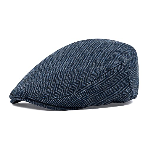 STARANCE Men Wool Blend Newsboy Cap Flat Hat - color: Herringbone Navy, size: 7 1/4