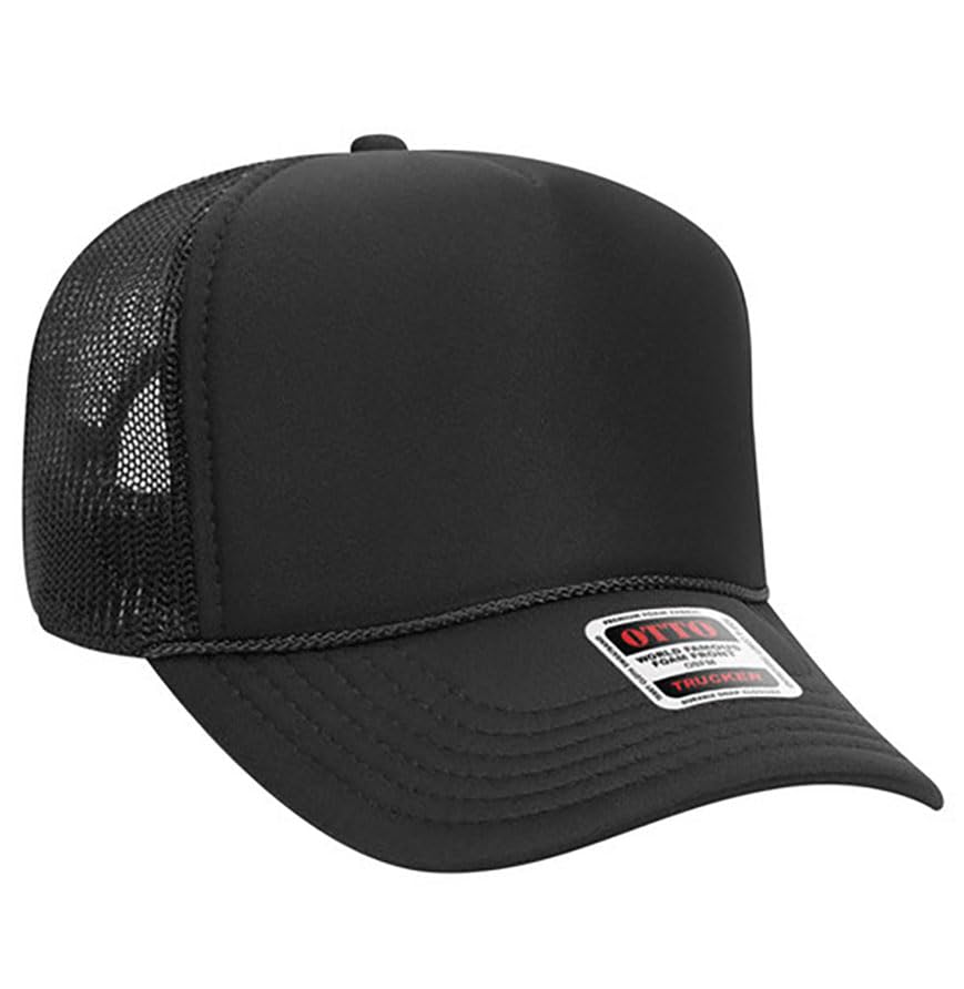Otto Cap 5-Panel Mid Profile Mesh Back Trucker Hat, OS - color: Black