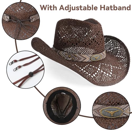 WQWOVRVO Cowboy Hat,Cowgirl Hat,Cowboy Hats for Women/Mens/Straw Wide with Shapeable Brim Western Cowboy Hat for Womens - color: Brownish Color