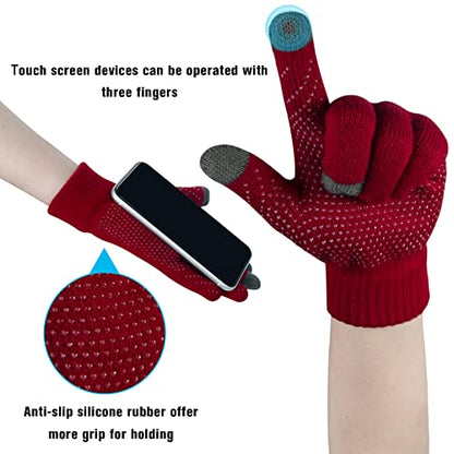 Loritta 3-Pieces Winter Hats for Women Warm Scarf Touchscreen Gloves - color: Wine