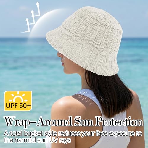 Breathable Cotton Bucket Hat Lightweight Packable Cloche Hat Sun Beach Cap - color: White