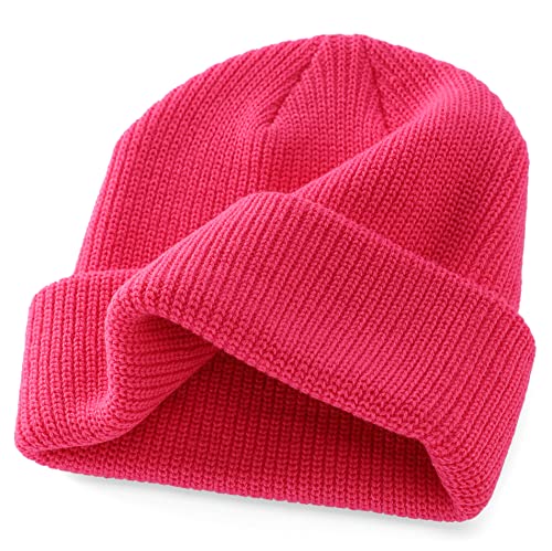 Connectyle Classic Double Layer Knit Beanie Hat Warm Thick Acrylic Winter Hats Daily Cuffed Beanies Watch Hat for Men Women - color: Hot Pink
