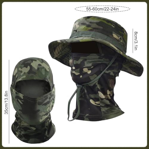 Camo Boonie Sun Hat with Balaclava Face Mask Outdoor Fishing Hat - color: Camo Green