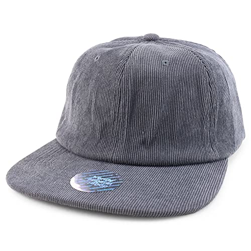 Trendy Apparel Shop Oversized XXL Unstructured Corduroy Flatbill Strapback Baseball Cap - color: Dark Grey
