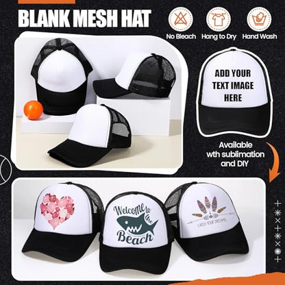 Tarpop 10 Pcs Sublimation Blank Trucker Hats Bulk - color: Black and White