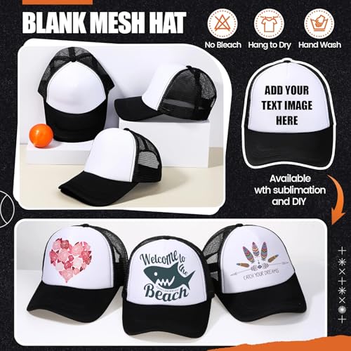 Tarpop 10 Pcs Sublimation Blank Trucker Hats Bulk - color: Black and White