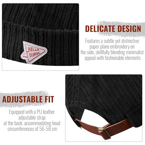 CLAPE Brimless Beanie Hat Corduroy Watch Cap Rolled Cuff Docker Cap Leon Skull Harbour Hat Unisex - color: Gd168-black