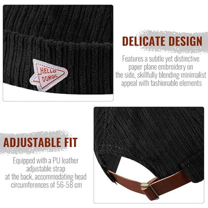 CLAPE Brimless Beanie Hat Corduroy Watch Cap Rolled Cuff Docker Cap Leon Skull Harbour Hat Unisex - color: Gd168-black