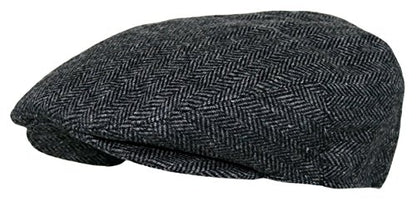 EPOCH Men's Herringbone Wool Tweed Newsboy Ivy Cabbie Driving Cap - color: 1935-charcoal, size: X-Large