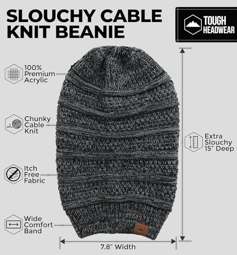 Tough Headwear Slouchy Oversized Beanie Hat - Warm Winter Hats for Women - Stretch Fit Mens Beanie - color: Black Gray