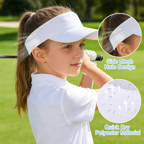 Kids Sun Visor Hats for Girls Boys Reflective Sports Hats Summer Beach Running Tennis Golf Caps Age 8-14 - color: No Reflective Strip-white