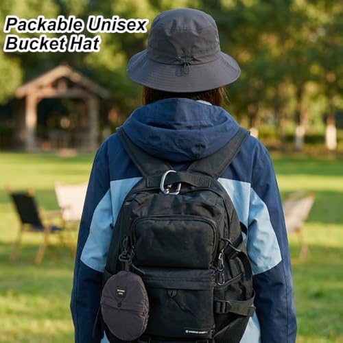 Packable Sun Bucket Hat for Women Men Wide Brim Outdoor Hiking Hat - color: Smoky Gray