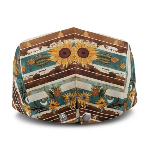 Mens Womens Newsboy Flat Cap Beret Hat Ivy Irish Gatsby Driving Cabbie Hat Lightweight Summer for Golf - color: Aztec Tribe Sunflower