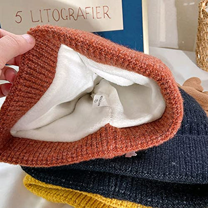 RARITYUS Women Warm Hat Cute Reindeer Antlers Knitted Winter Hats Crochet Earflap Knit Cap Beanie for Adults Kids - color: Caramel