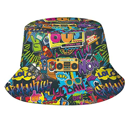 Funny Retro 80s 90's Style Design Summer Unisex Reversible Print Bucket Hat - color: 80s_ 90s 11