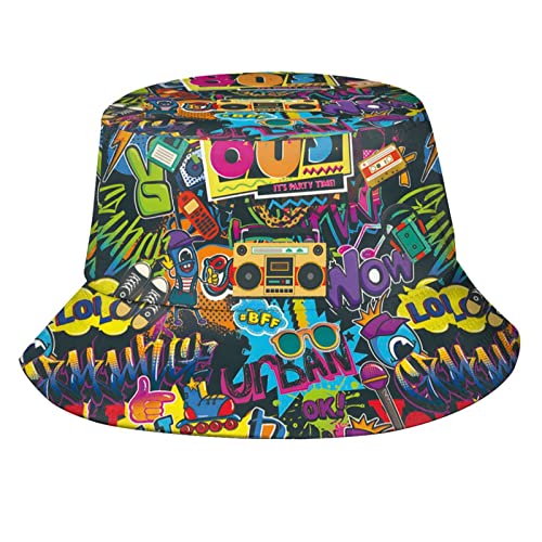 Funny Retro 80s 90's Style Design Summer Unisex Reversible Print Bucket Hat - color: 80s_ 90s 11