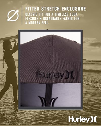 Hurley Mens Textured Fitted Baseball Cap, Moisture Wicking, Curved Brim - color: Dark Grey, size: Small-Medium