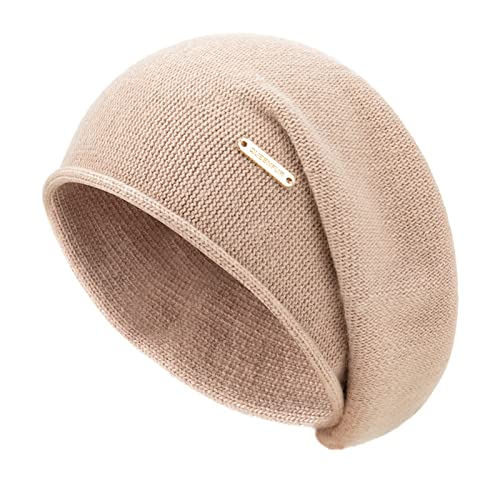 Knit Slouchy Beanie Hats for Women Cashmere Ski Cap Knitted Wool Soft Warm Winter Hat - color: A08-rose Pink