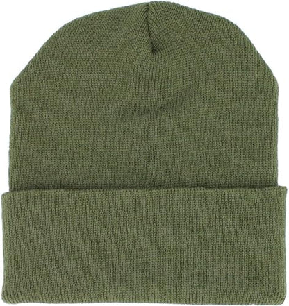 KBETHOS Made in USA Classic Men's Women's Cuffed Folded Acrylic Knit Beanie Hat Solid Unisex Cold - color: Olive Solid Long Beanie
