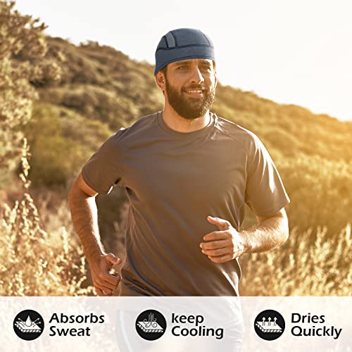 MELASA Cooling Skull Cap Breathable Mesh Sweat Control Helmet Liner for Men - color: Black & Blue