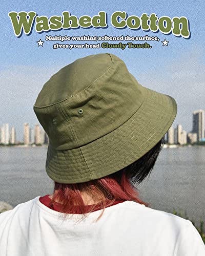FURTALK Bucket Hats for Women Washed Cotton Packable Summer Beach Sun Hats Bucket Hat with Strings for Travel - color: 01 Army Green