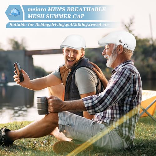 meioro Mens Breathable Mesh Summer Hat Adjustable Flat Cap Newsboy Beret Ivy Cap Irish Cabbie Fishing Hats - color: White