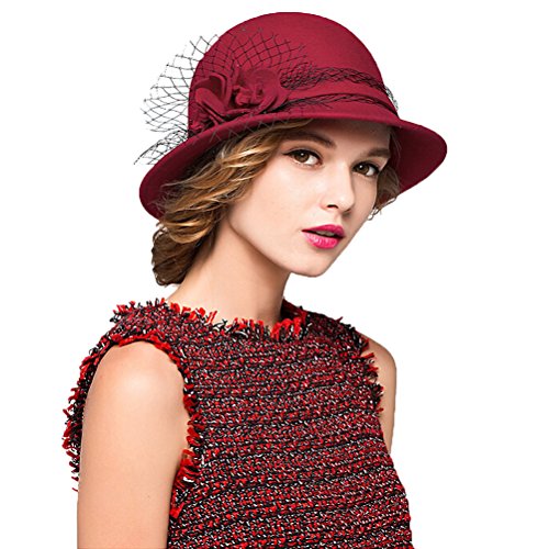 Maitose™ Women's Wool Felt Bowler Hat - color: Red
