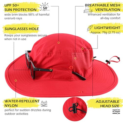 Connectyle Men's Sun Hat UPF 50+ Wide Brim Bucket Hats for Fishing Hiking Gardening Adjustable Boonie Hat Outdoor Safari Hats - color: Red
