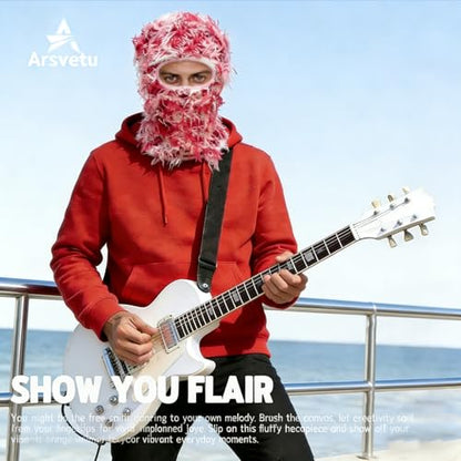 Distressed Ski Mask Balaclava, Yeat Shiesty Knitted Full-Face Mask - color: Darkred