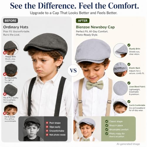 Bienzoe Boys Newsboy Flat Hat: Classic Linen Cap Lightweight - color: Grey, size: 6-7 Years