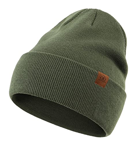 Home Prefer Mens Winter Hats Acrylic Knit Cuff Beanie Cap Warm Womens Beanie Hat - color: Army Green