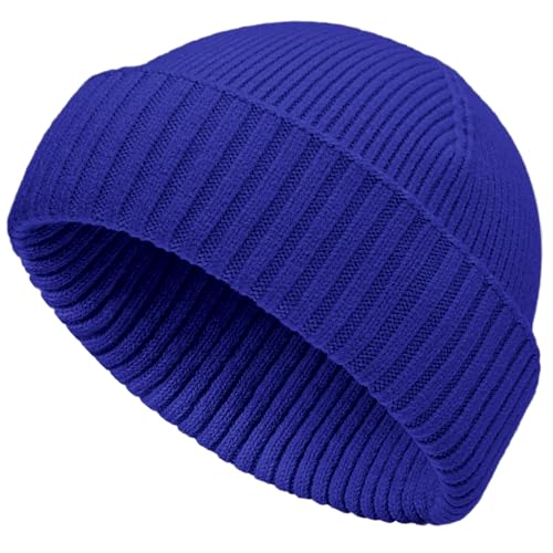 vidsel 50% Wool Double Cuff Beanie Hat for Men Women, Warm Winter Knit Cap - color: Blue
