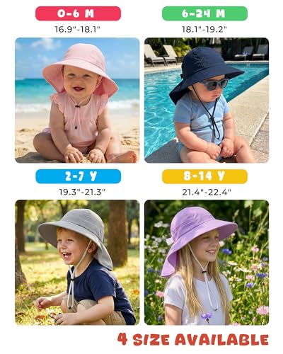 Toddler Baby Sun Hat Kids Summer Beach Essentials Adjustable Beach Hats with Bucket Wide Brim for Boys Girls Age 0-14 Years - color: 2 Pack - Pink+white, size: 8-14 Years