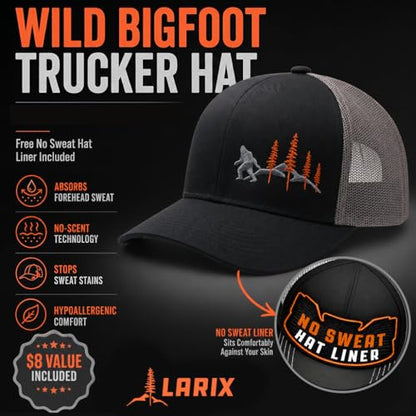 LARIX Trucker Hat Men - Snapback Cap with Breatheable Mesh Back, Hats for men, Mens Hat, Mens Trucker Hats - color: Black Gray (Wb)