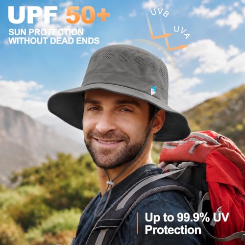 Seektop UPF 50+ Sun Hat for Men Women, Adjustable Wide Brim Fishingt Hat - color: Dark Grey