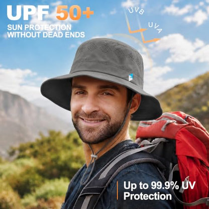 Seektop UPF 50+ Sun Hat for Men Women, Adjustable Wide Brim Fishingt Hat - color: Dark Grey