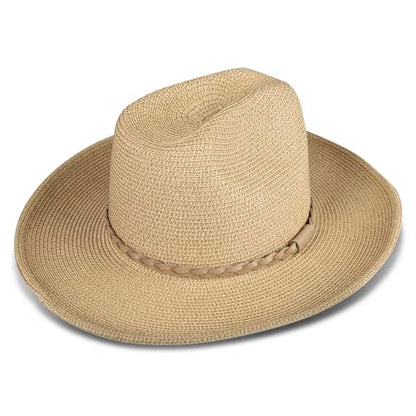 Lucky Brand Women's Straw Cowboy Hat | Rope Design | Western | Style | Fashion | Sun Protection | Breathable - color: Woven Western - Stone