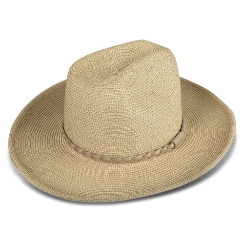 Lucky Brand Women's Straw Cowboy Hat | Rope Design | Western | Style | Fashion | Sun Protection | Breathable - color: Woven Western - Stone