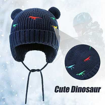 BAVST Baby Beanie Hat for Winter with Earfalp Cute Bear Kids Toddler Girls Boys Warm Knit Cap 0-2Years - color: D-navy, size: 6-12 Months